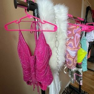 Beaded butter fly halter top